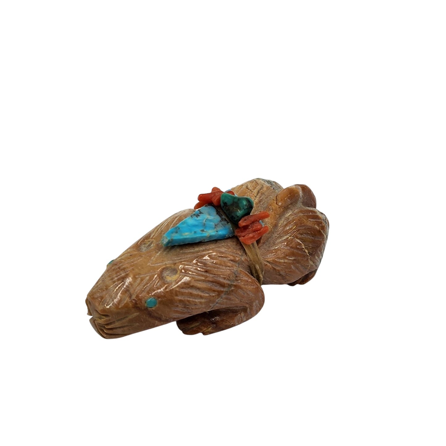 Native American Zuni Carved Beaver Fetish Offering Signed M.L. Turquoise Totem