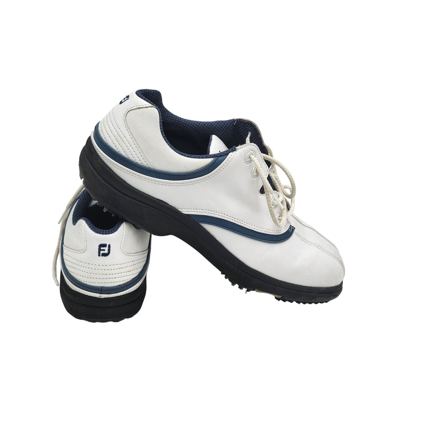 FootJoy Golf Shoes Mens Size 9M White Blue Leather Spiked Cleats Lace Up 98337