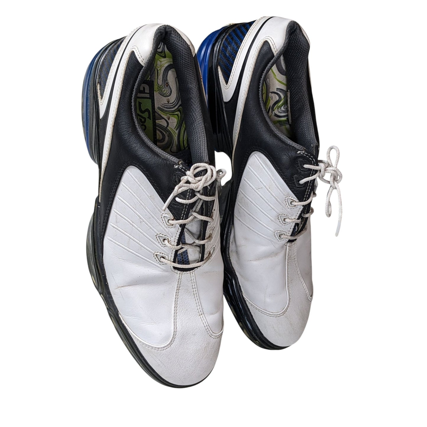 FootJoy Golf Shoes Mens 10.5M White Black Leather Spiked Cleats Flex Zone 53139