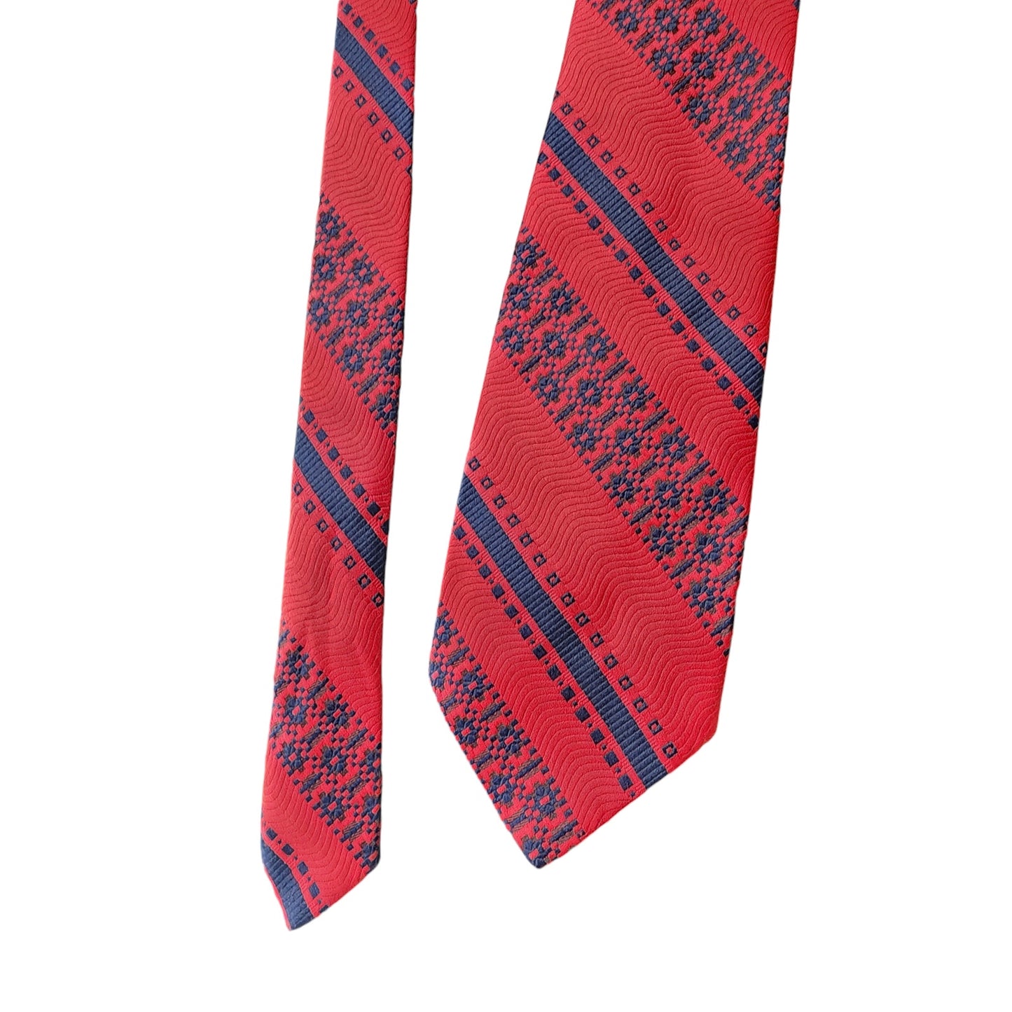 Vintage Mens Tie J Packard Red Navy Geometric Neckwear Polyester Made USA Retro