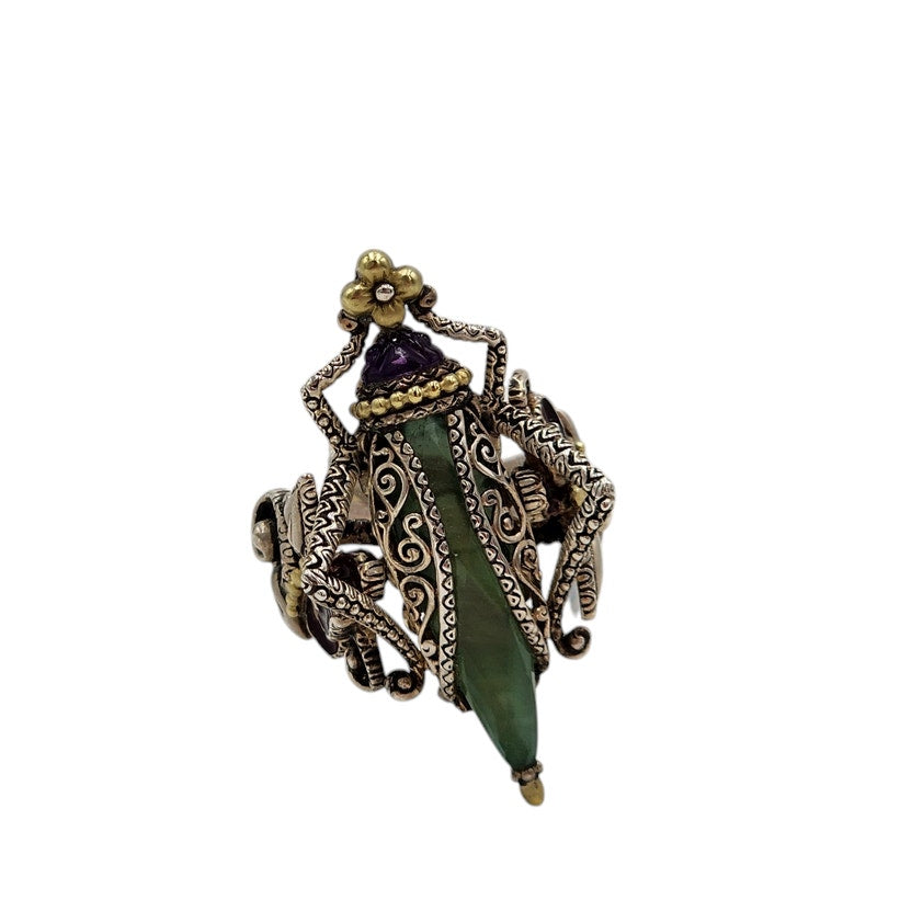 Barbara Bixby Jewelry Grasshopper Sterling Silver 18K Gold Filigree Ring Size 10