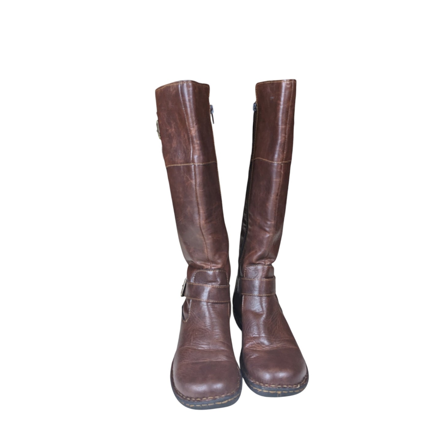 Born Boots Women 6.5 Brown Leather Tall Riding Buckle Strap Knee High Equestrian