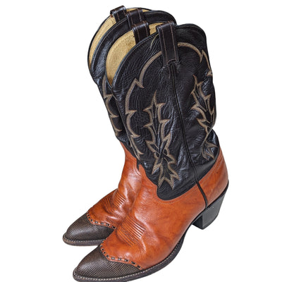 Tony Lama Boots Mens 10.5 Western Cowboy Brown Black Leather Rodeo Country 6951