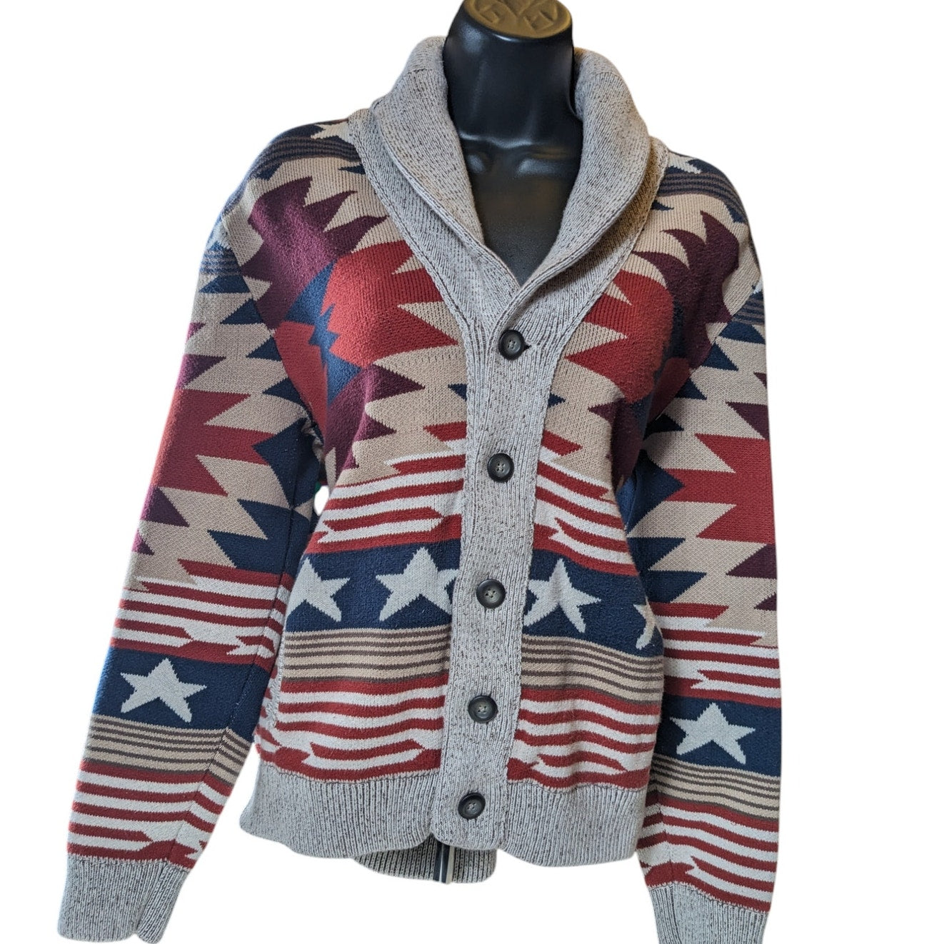 American Rag Sweater Mens Medium Cardigan Americana Patriotic Grandpa Western