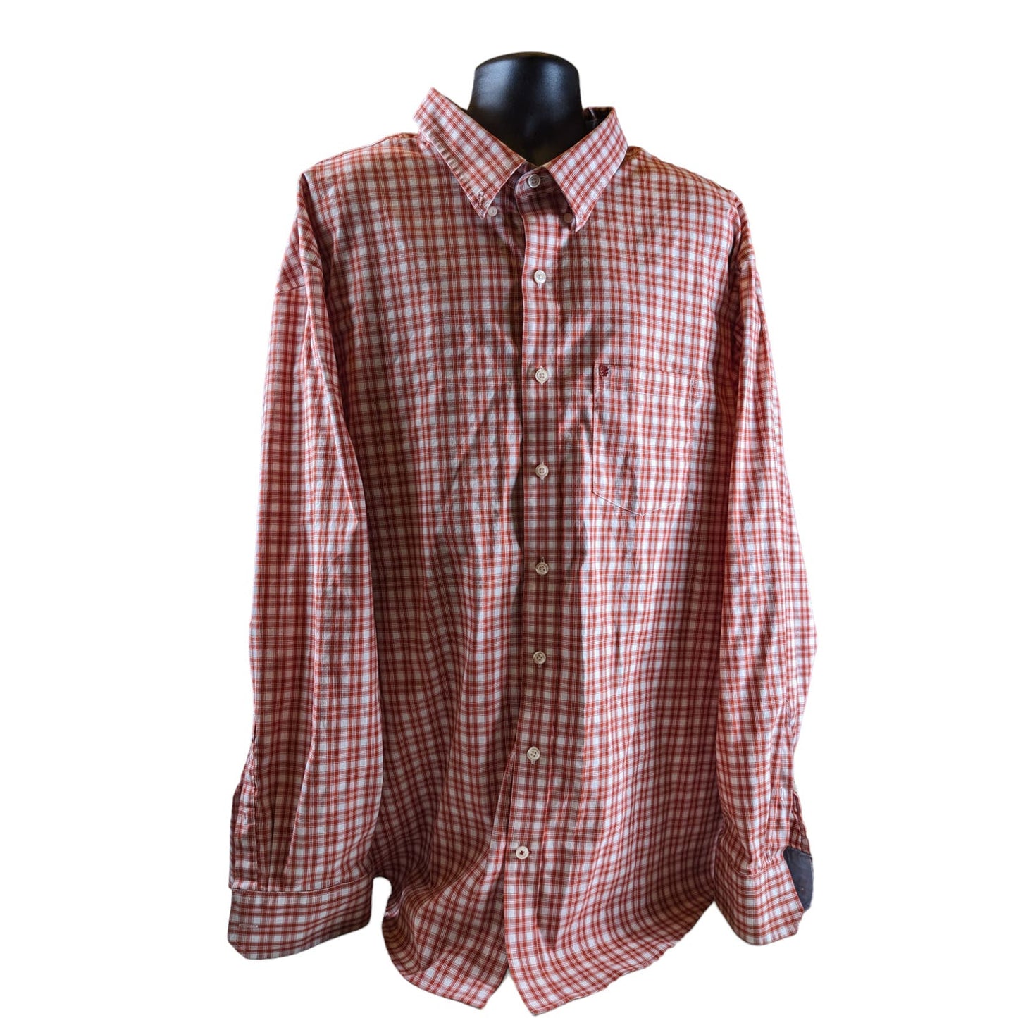 Izod Button Down Plaid Shirt Mens 4XLT Red Long Sleeve Non Iron Stretch Preppy