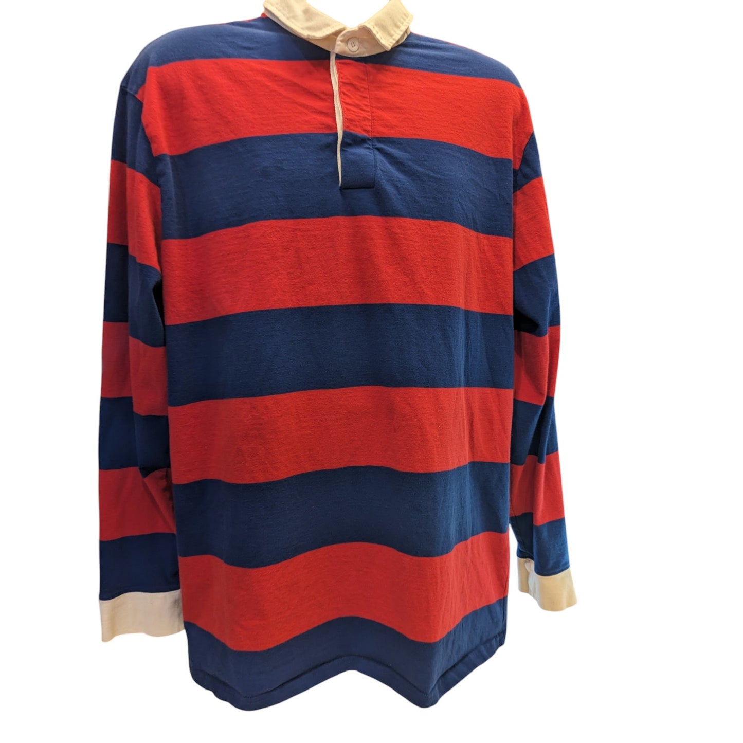 PacSun Rugby Shirt Mens XL Striped Polo Long Sleeve Blue Red Preppy y2k Retro