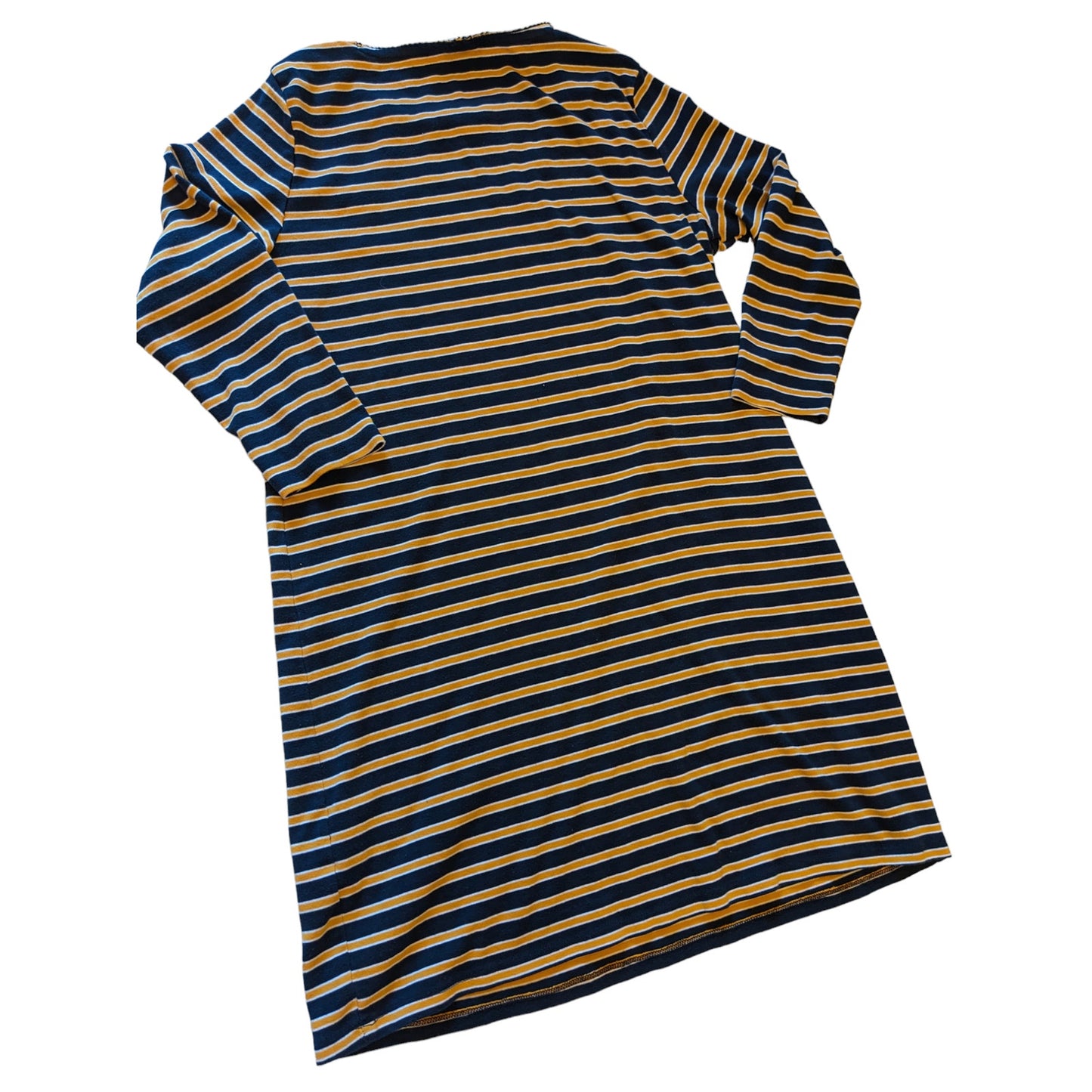 Tommy Hilfiger Denim T Shirt Dress Womens Large Striped Long Sleeve Navy Yellow