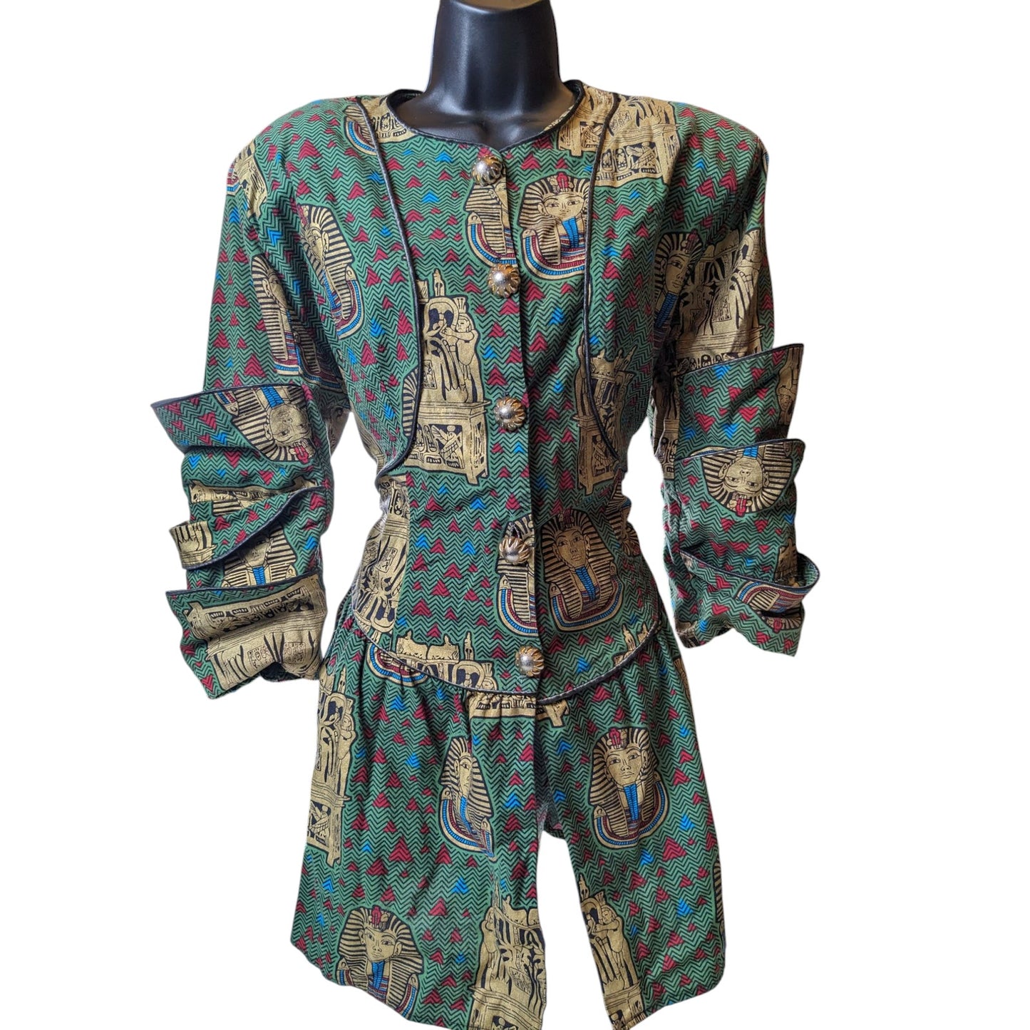 Vintage 3K Fashion Egyptian Print Shirt Jacket Dress Womens One Size USA Pharaoh