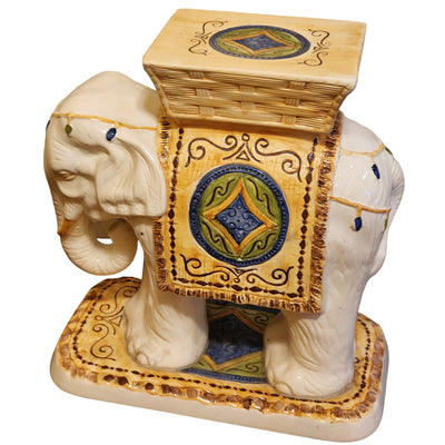 Elephant Plant Stand HandPainted Ceramic Side End Table Figurine Brazil Boho 18"