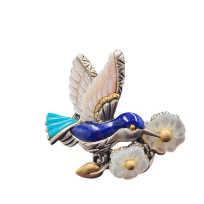 Barbara Bixby Jewelry Hummingbird Sterling 18K Gold Lapis Turquoise Mop Ring 10