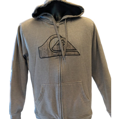 Quiksilver Hoodie Mens Small Gray Zip Up Surf Sweatshirt Kangaroo Pockets