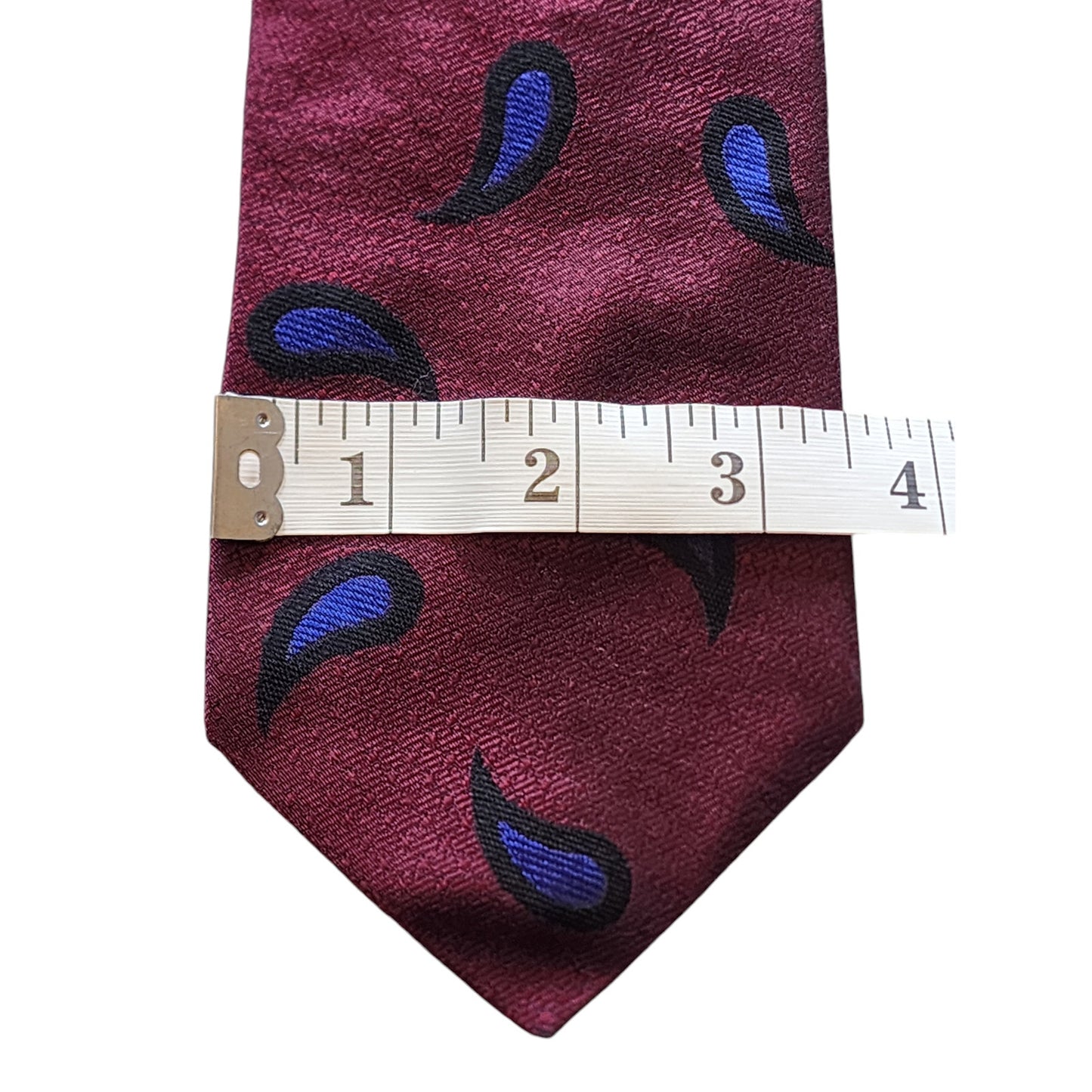 Vintage Perry Ellis Portfolio Mens Silk Tie Burgundy Paisley Italy Neckwear