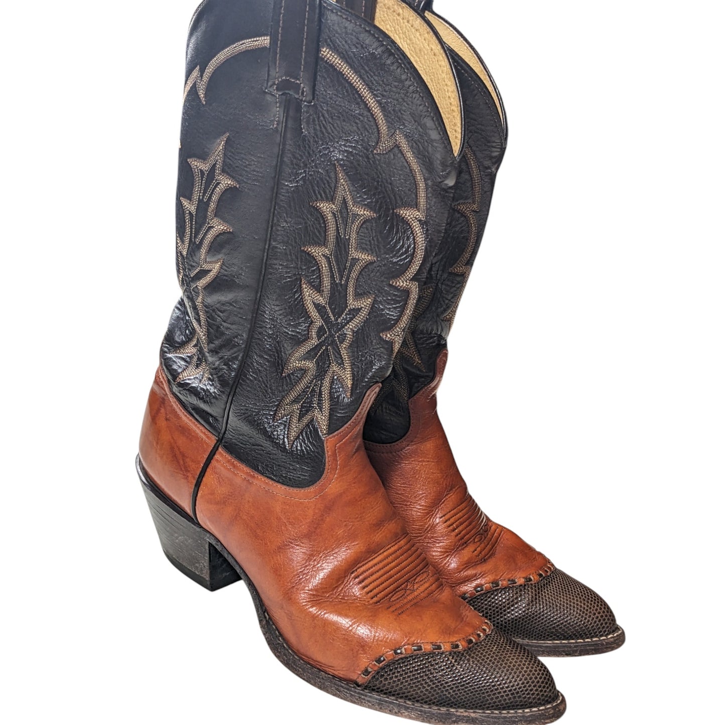 Tony Lama Boots Mens 10.5 Western Cowboy Brown Black Leather Rodeo Country 6951