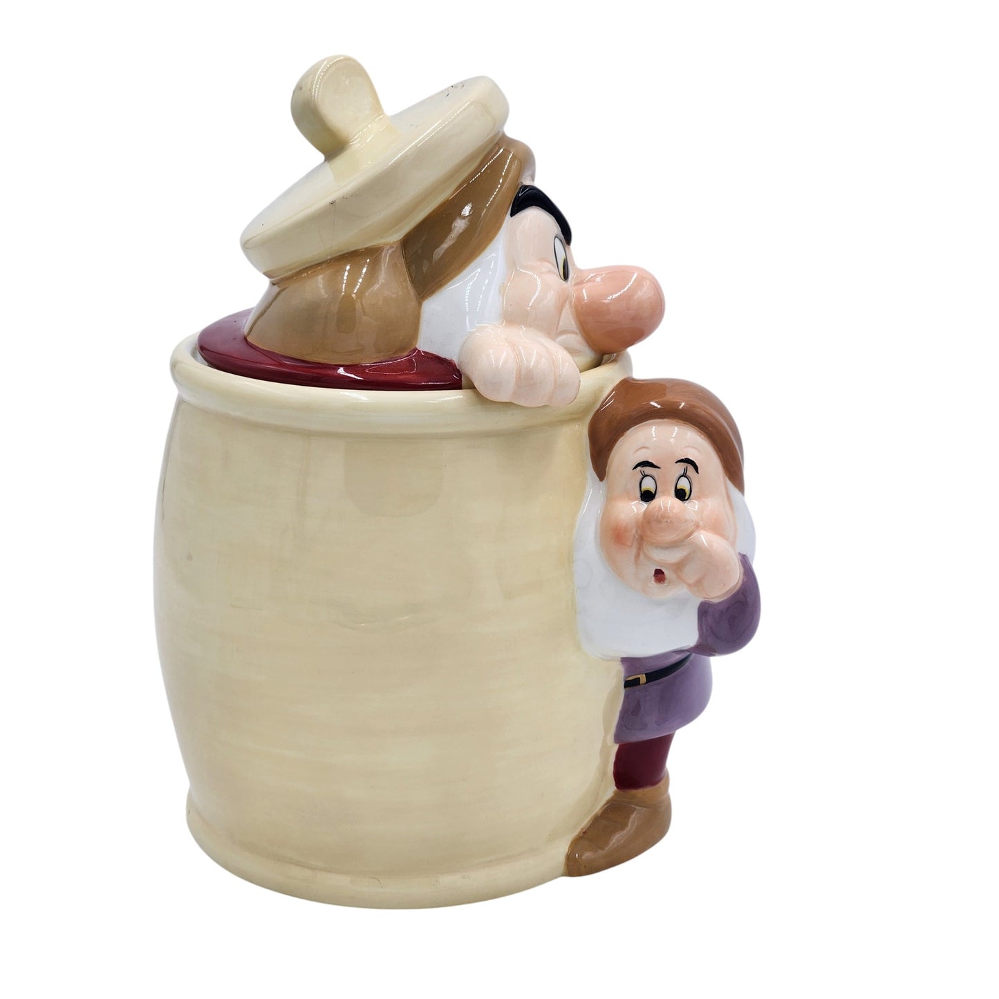 Vintage Disney Snow White Seven Dwarfs Grumpy Dopey Cookie Jar Canister Peek Boo