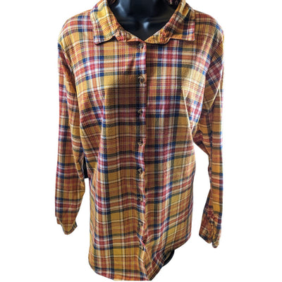 Bobbie Brooks Flannel Shirt Womens Plus 2X Long Sleeve Button Up Light Top Boho