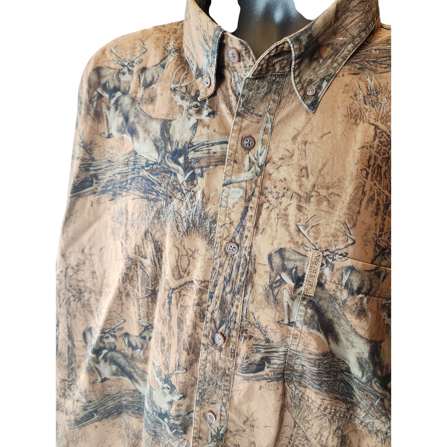 Noble River Hunting Shirt Men XXL Deer Camo Print Button Down Outdoorsman Rugged