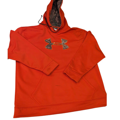 Under Armour Hoodie Men 2XL Orange Camo Storm Pullover KangarooPocket Sweatshirt