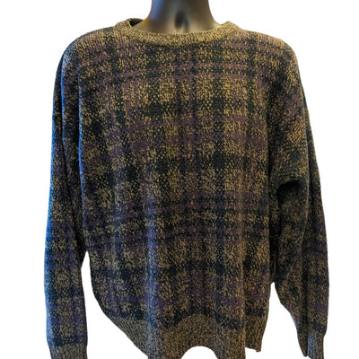 David Taylor Sweater Mens XL Vintage Plaid Knit Pullover Long Sleeve Grandpa Top