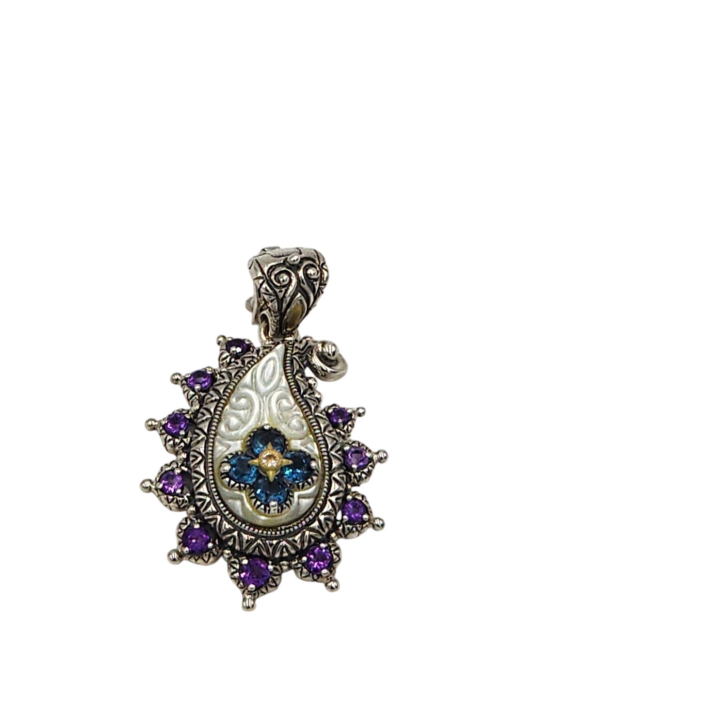 Barbara Bixby Jewelry Pendant Enhancer Amethyst Blue Topaz Sterling 18K Gold Mop