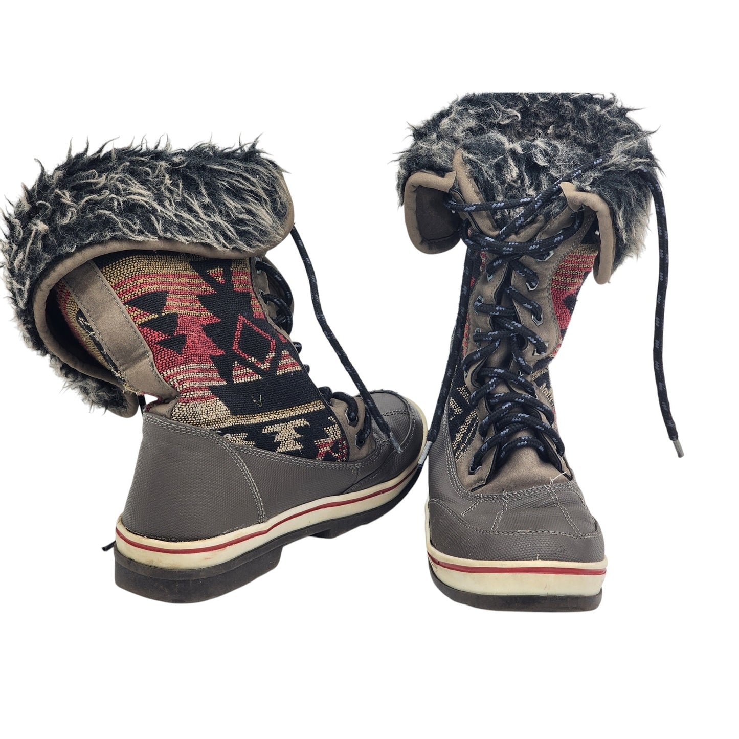 Aztec Print Snow Boots Warm Faux Fur Women Size 6/7 Boho Cozy Winter W22750