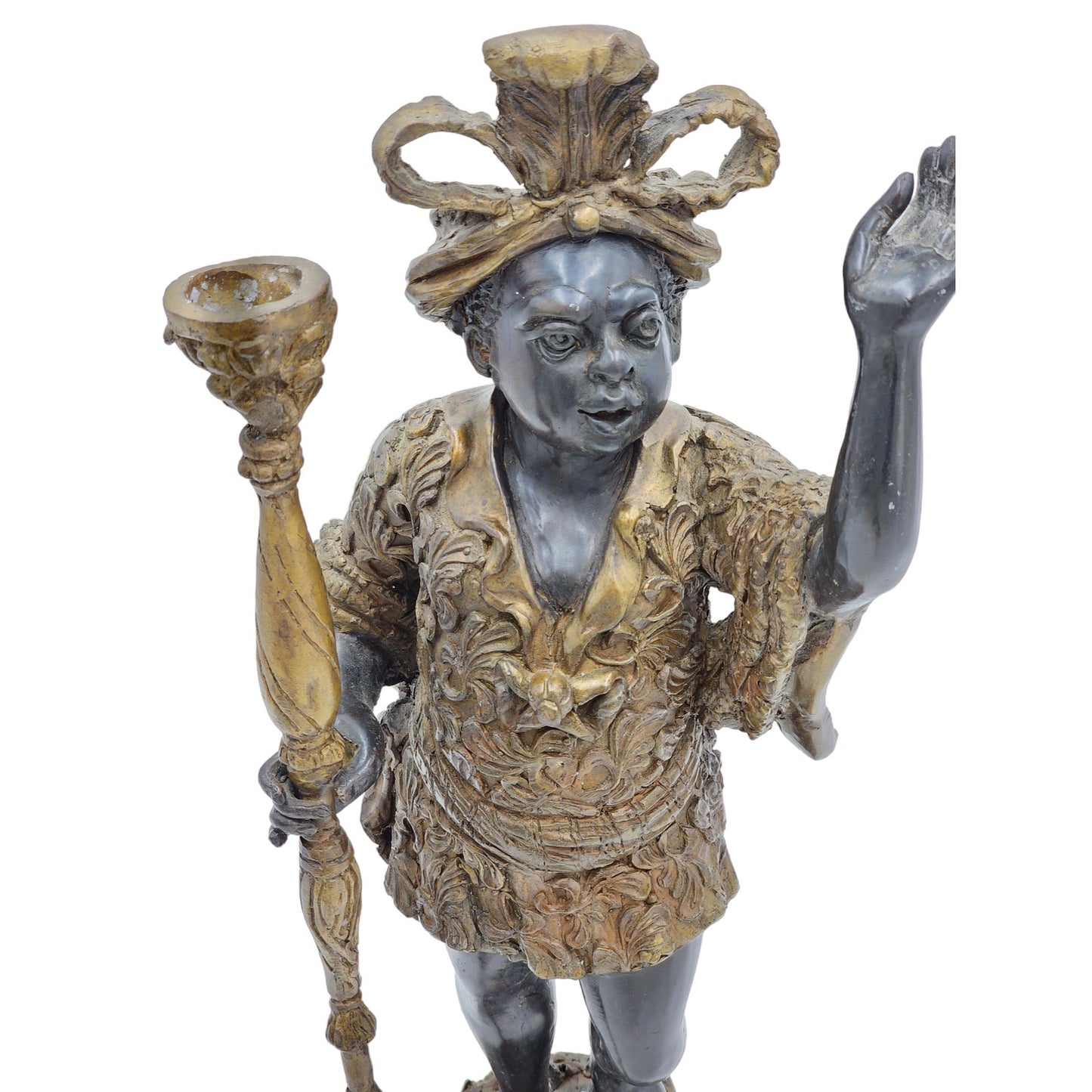 Antique Blackamoor Candle Holder Bronze Statue Sculpture Baroque Art Decor 15"