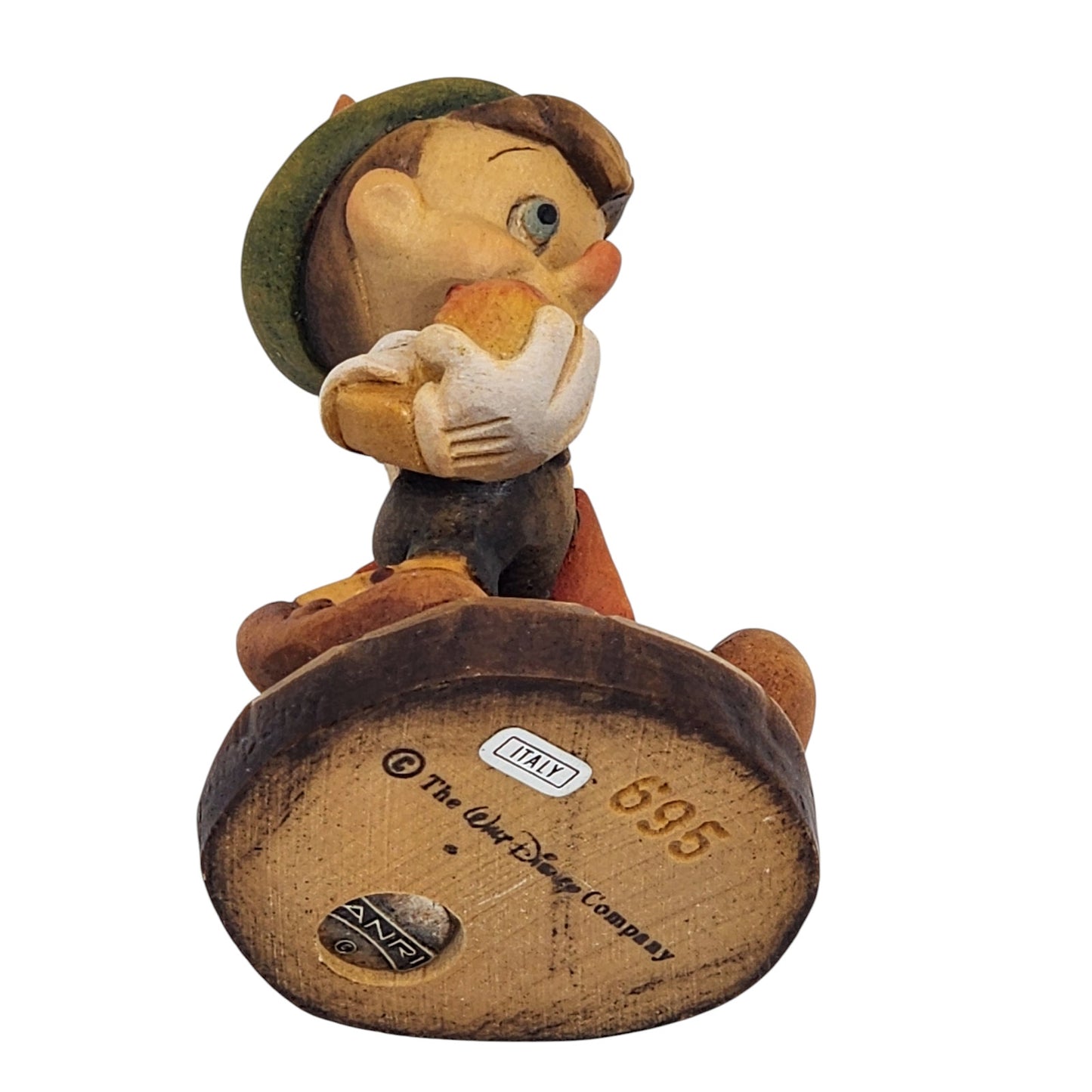 Vintage ANRI Disney Pinocchio 695 Figurine Carved Italy Wood School Apple 4"