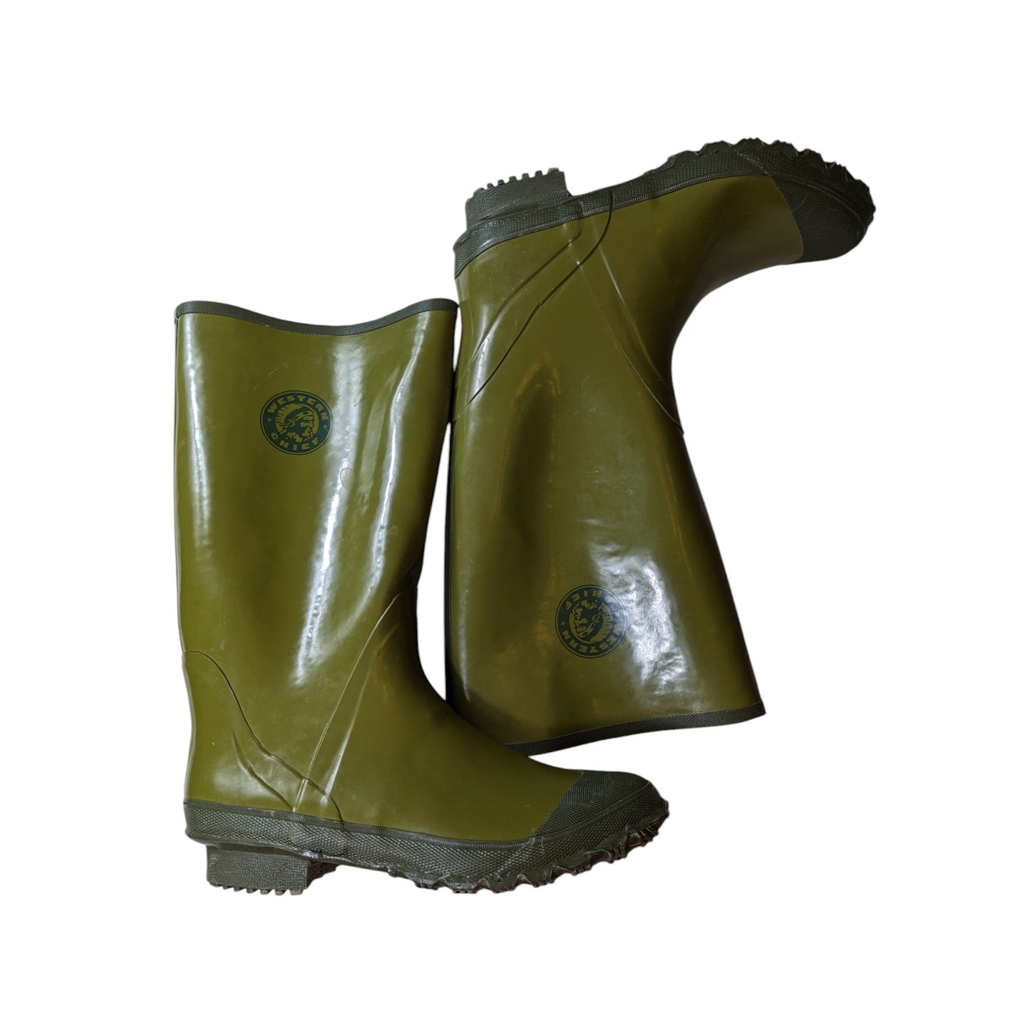 Western Chief Mens 10 Green Rubber Rain Boots Waterproof Durable Traction Sole