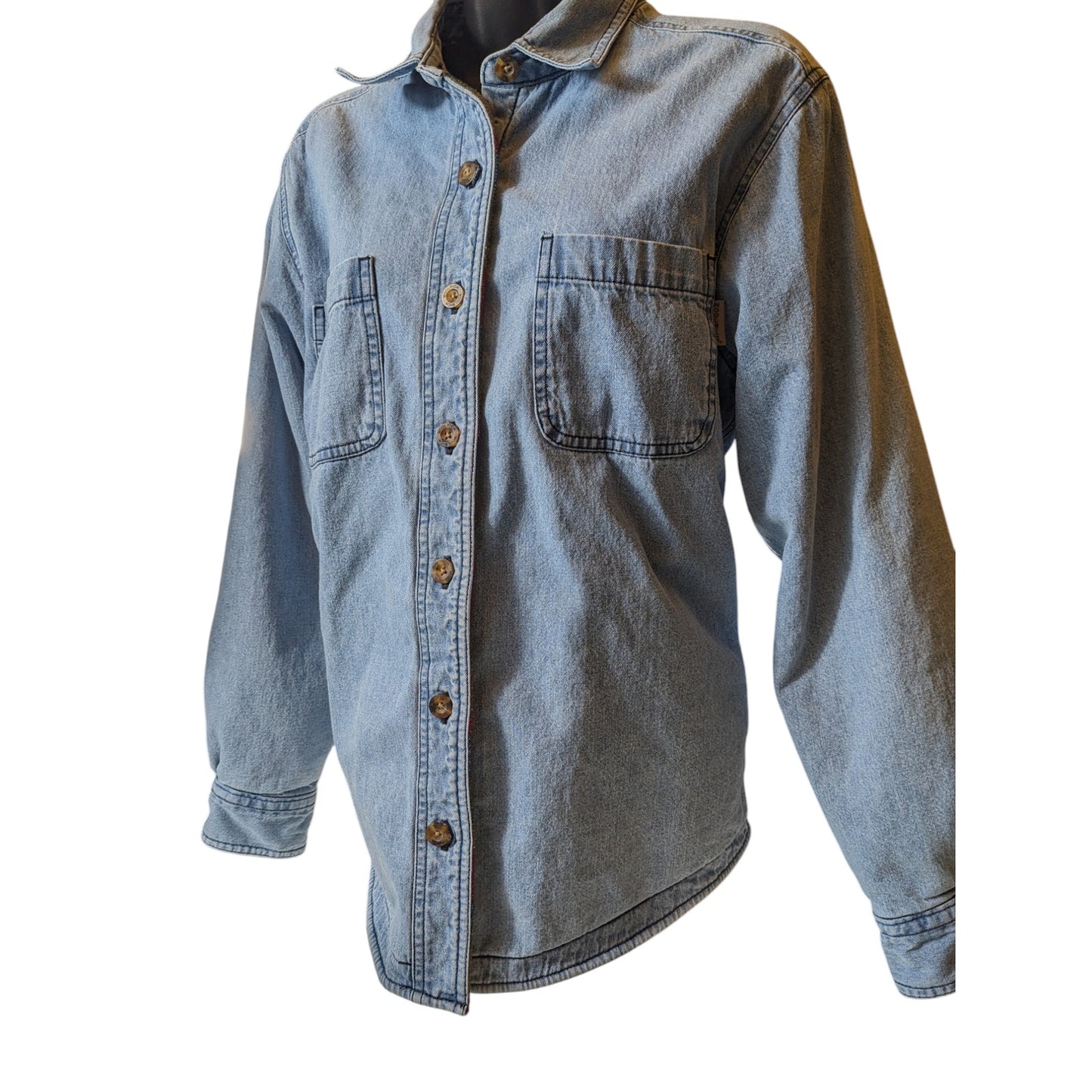 Woolrich Denim Shirt Womens Large Opal Fleece Western Vintage Cozy Shacket 22374