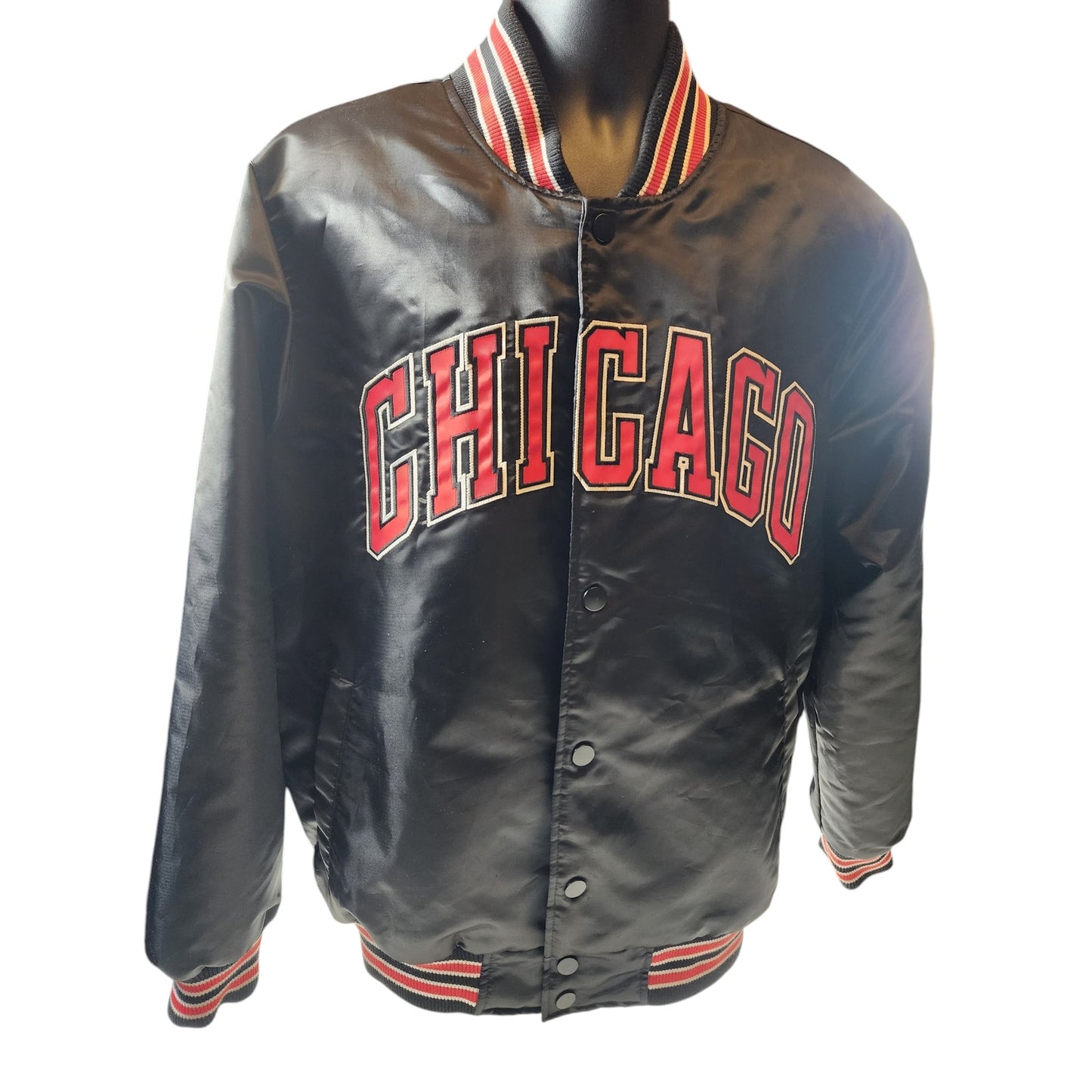 Starter Black Label Chicago Bulls Bomber Jacket Mens Large Varsity Snap Button