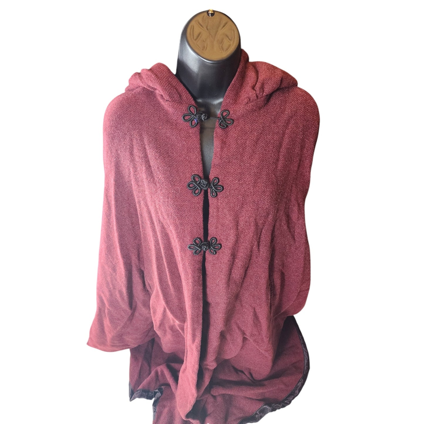 Cloak Hooded Wool Burgundy Full Length Cape Gothic Renaissance Costume Cosplay