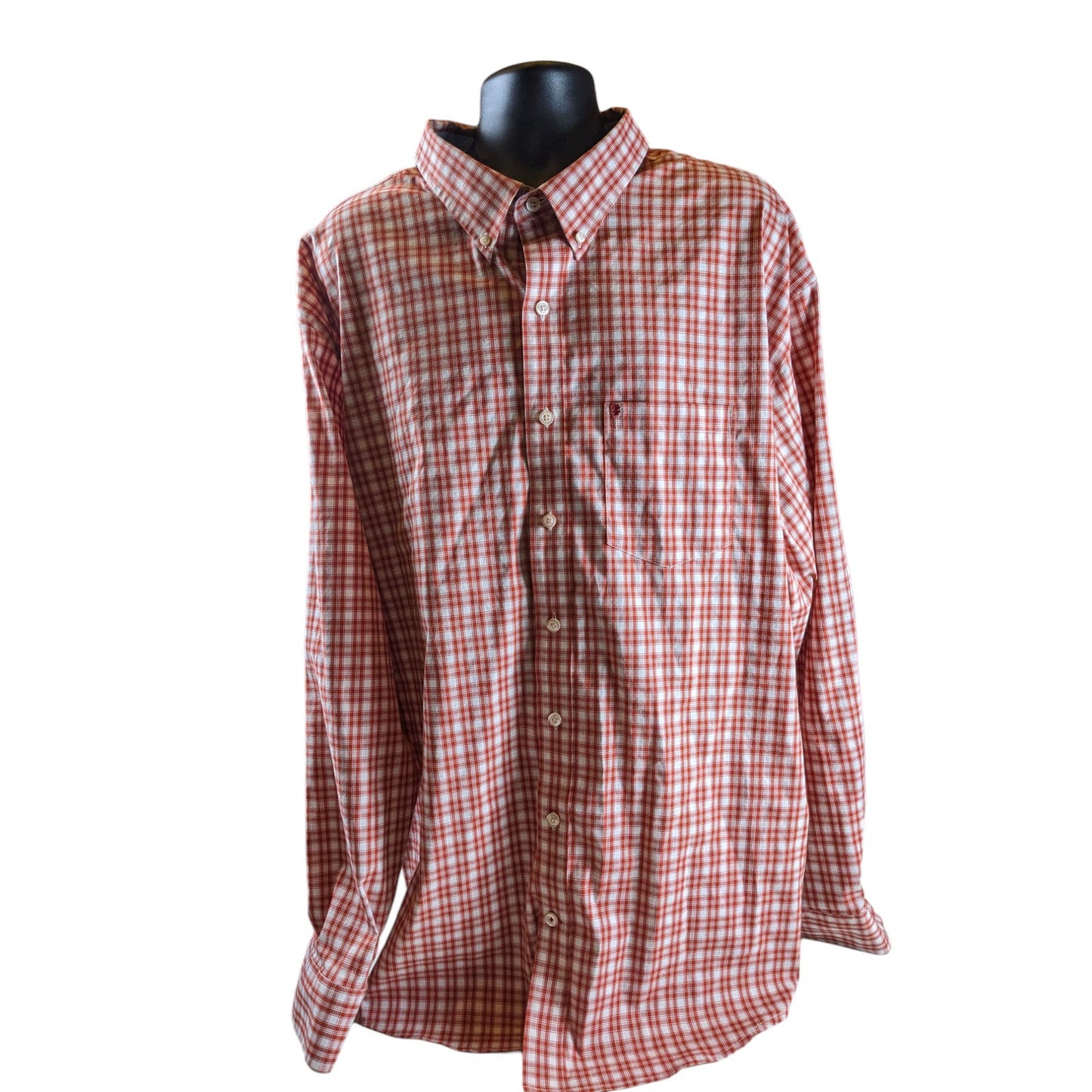 Izod Button Down Plaid Shirt Mens 4XLT Red Long Sleeve Non Iron Stretch Preppy