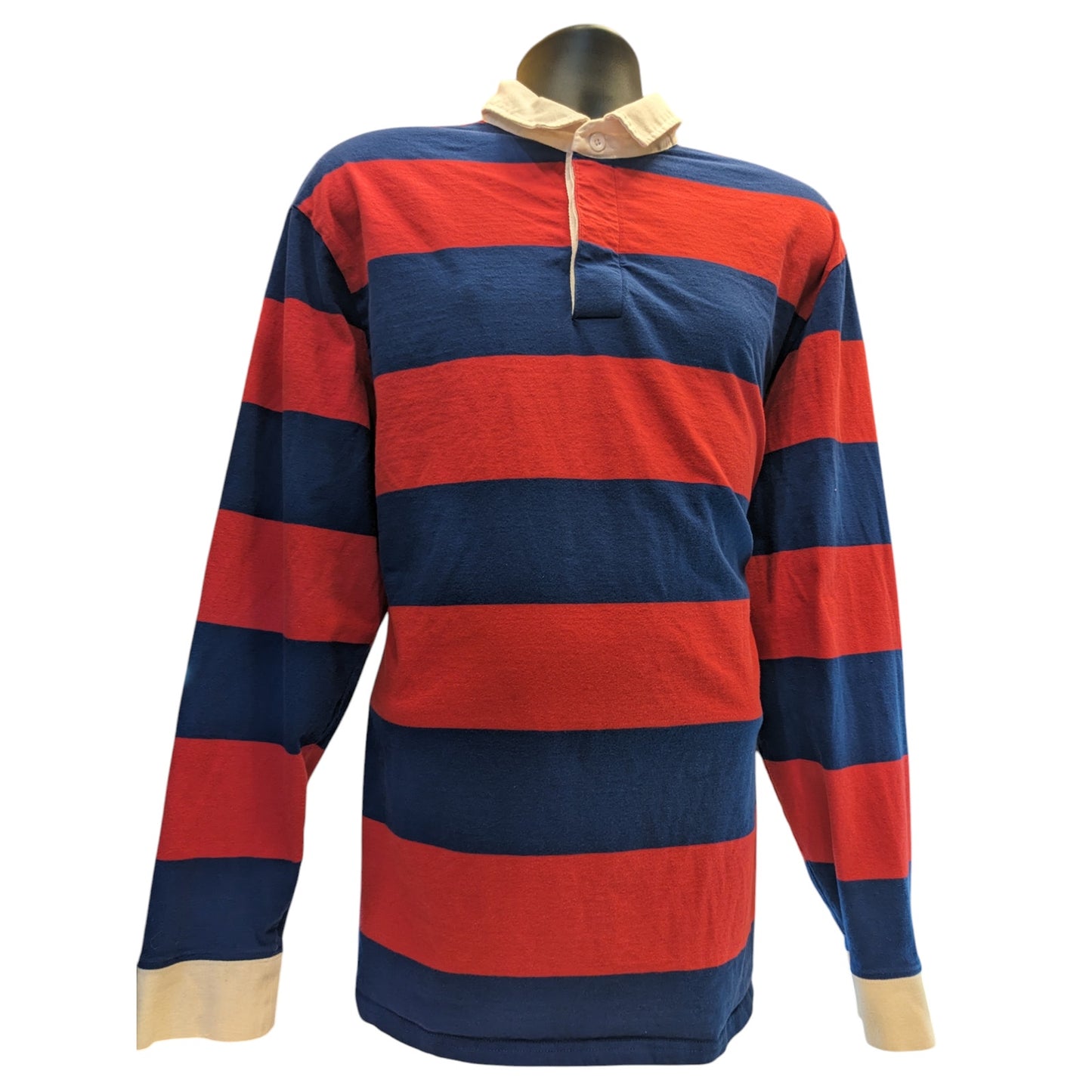 PacSun Rugby Shirt Mens XL Striped Polo Long Sleeve Blue Red Preppy y2k Retro