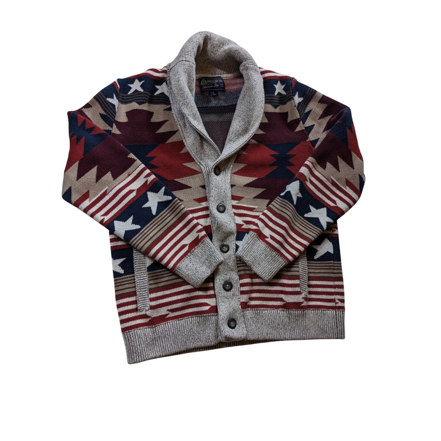 American Rag Sweater Mens Medium Cardigan Americana Patriotic Grandpa Western