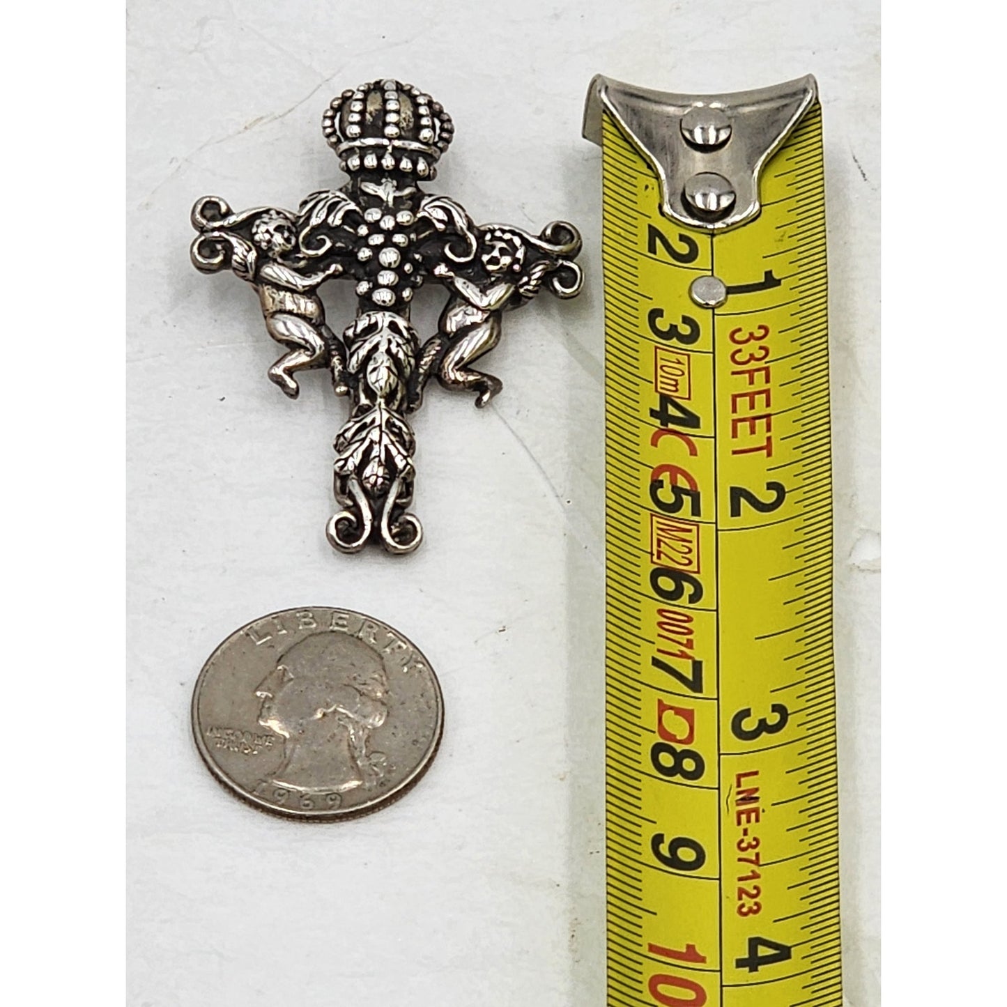 Andrea Barnett Cross Pendant Cherubim Sterling Silver Vintage Religious Jewelry