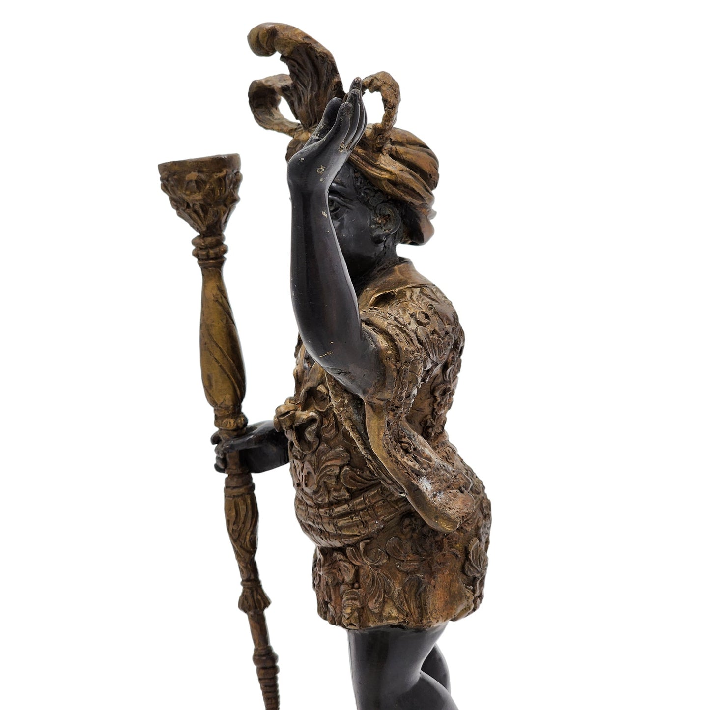 Antique Blackamoor Candle Holder Bronze Statue Sculpture Baroque Art Decor 15"