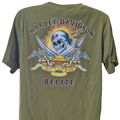 Harley Davidson T Shirt Mens Large Belize Live to Ride Biker Skull Motorcycle