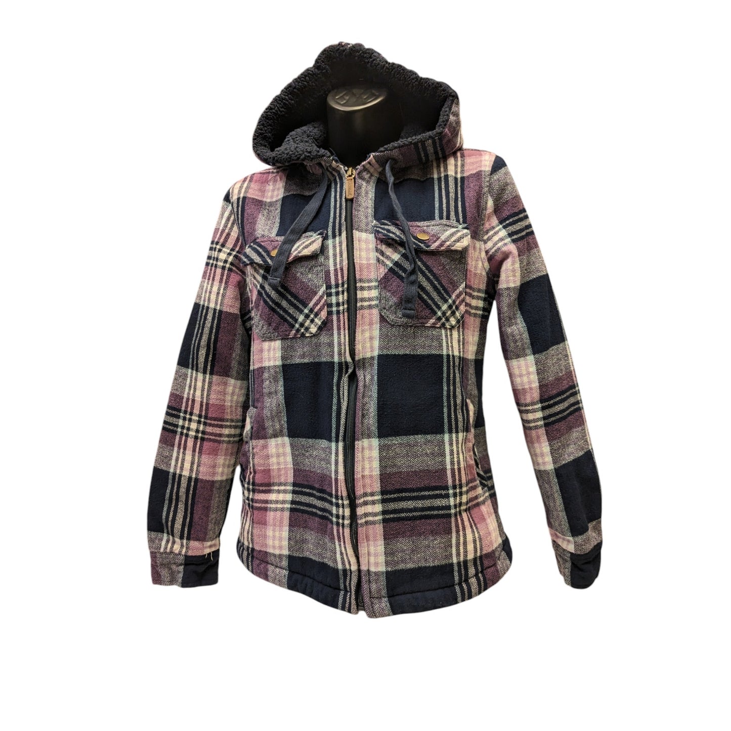 Legendary Whitetails Hooded Flannel Jacket Women Small Sherpa Lined Plaid Fleece