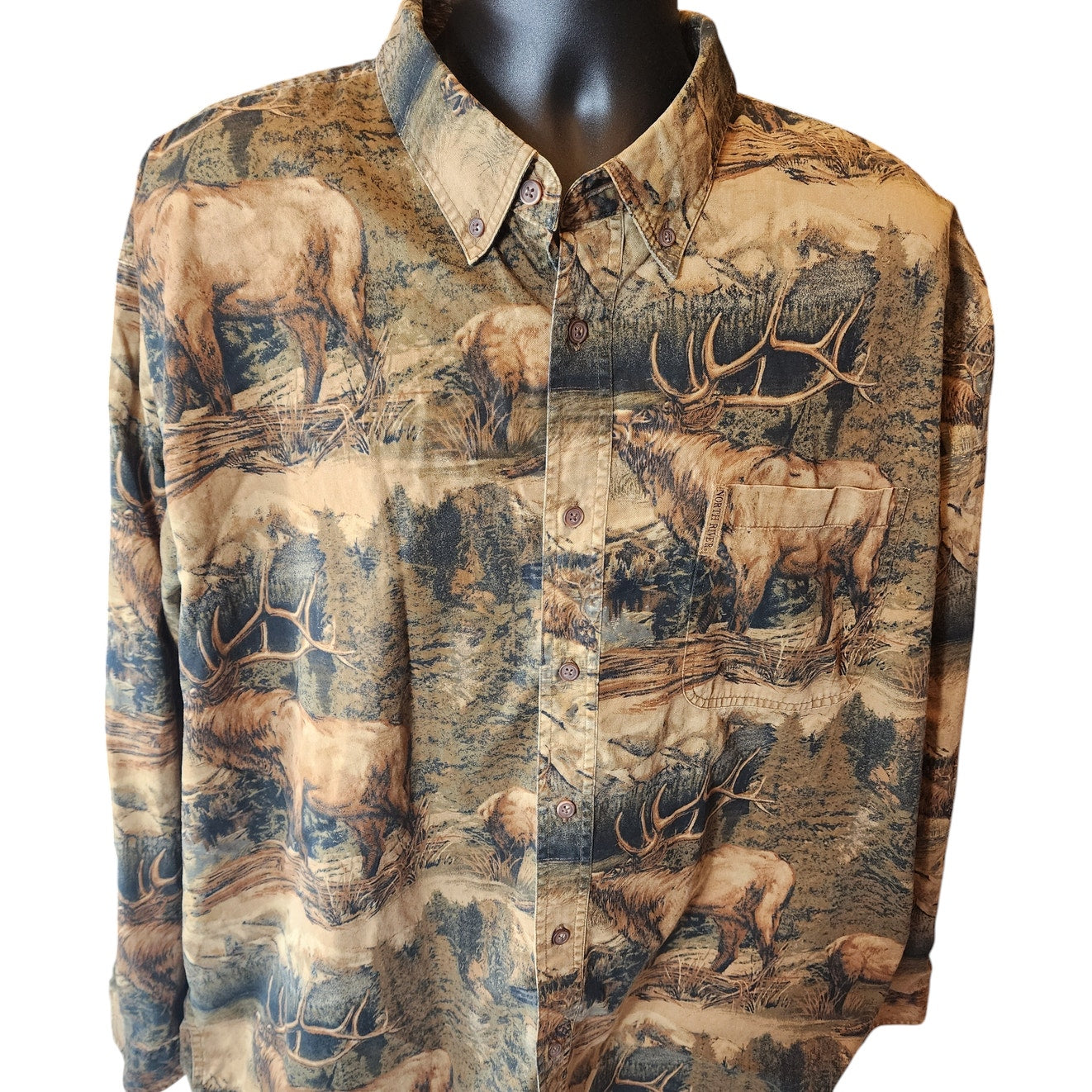 North River Hunting Shirt Men XXL Long Sleeve Button Outdoor Wildlife Elk Camo