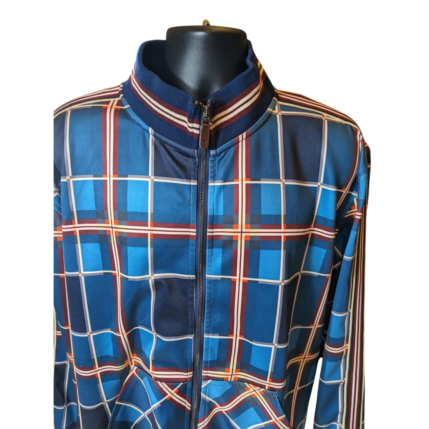 Stacy Adams Jacket Men XXL Blue Plaid Lightweight Track Full Zip Streetwear Bold