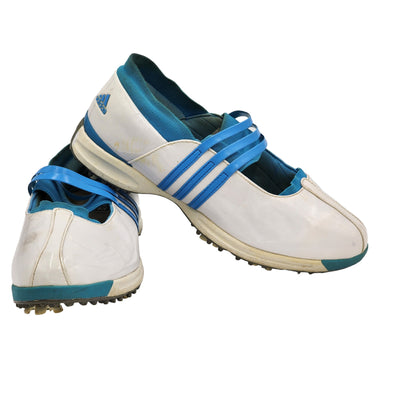 Adidas Traxion AdiWear Golf Shoes Womens 8 FitFoam White Blue Strappy Cleats