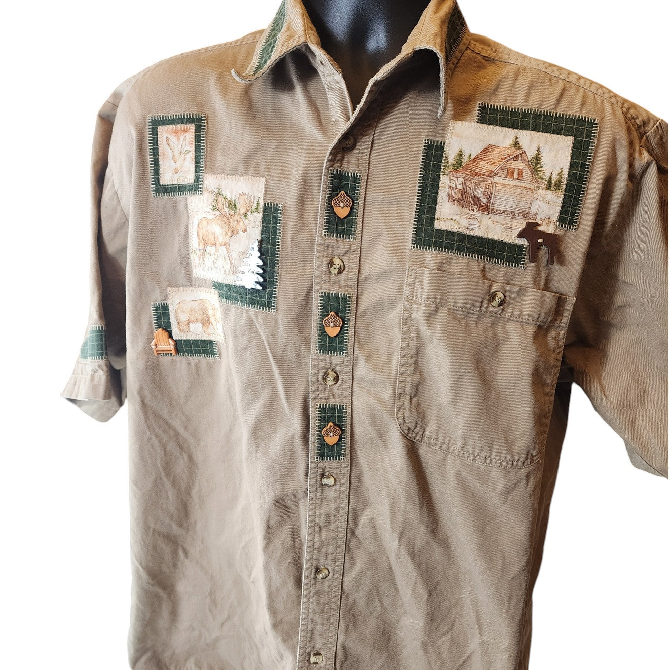 LAL Shirt Men Large Button Cabin Lodge Moose Wildlife Hunter Outdoorsman Western