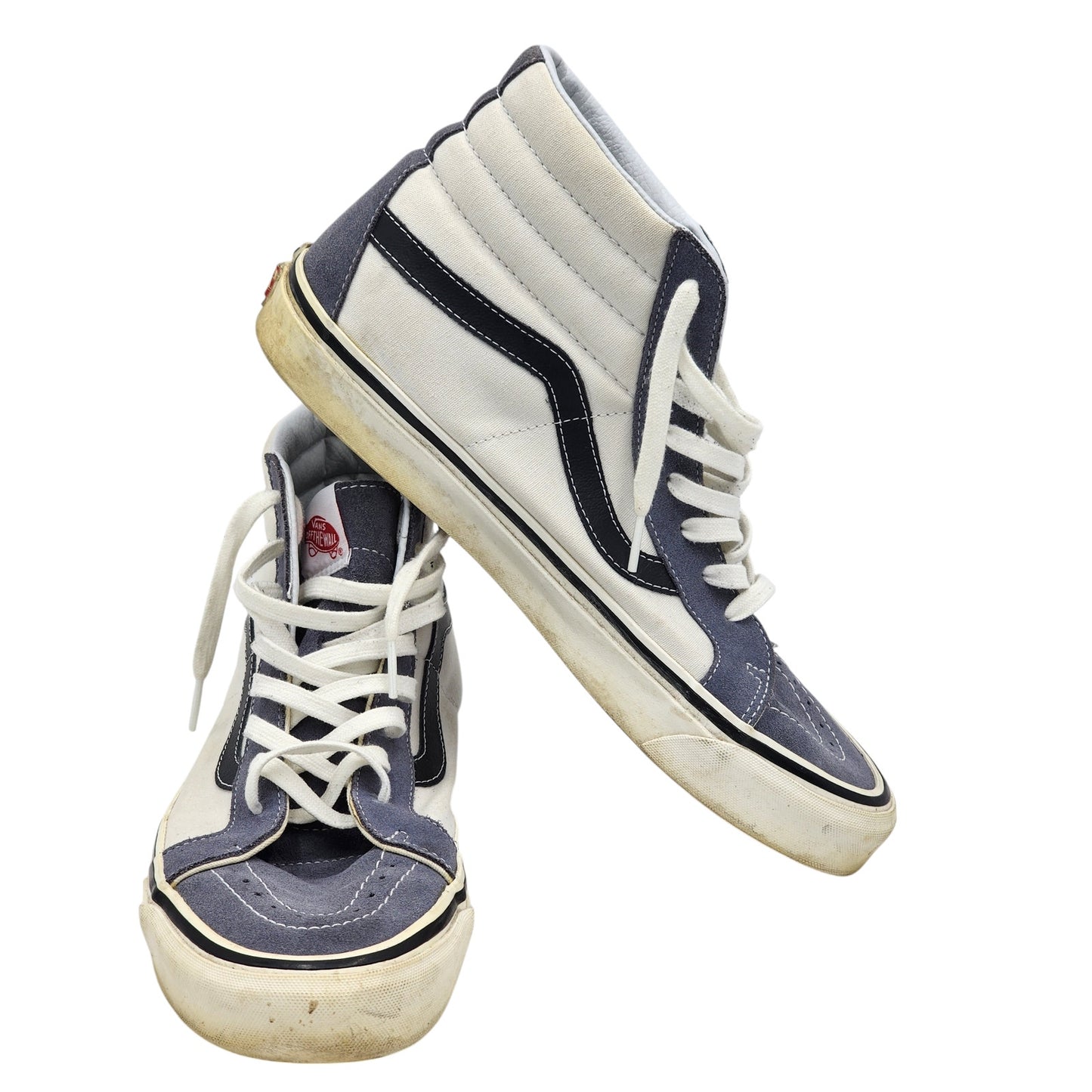 VANS Sk8-Hi Mens 12 Skateboard Shoes Blue White Canvas High Top Sneakers Waffle