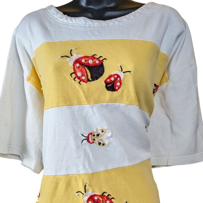 Vintage Bechamel Women 2X Embroidered Ladybug Shirt Cottagecore Grannycore Top