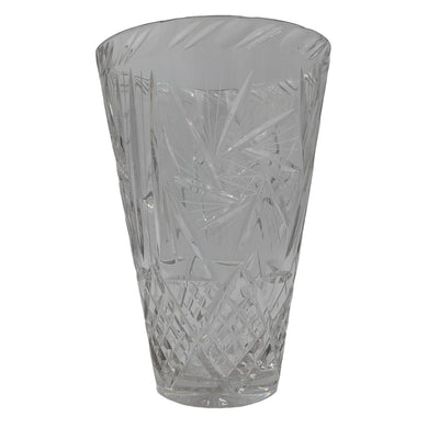 Elegant Vintage Heavy Crystal Vase Diamond Crosshatch Glass Home Decor 10"