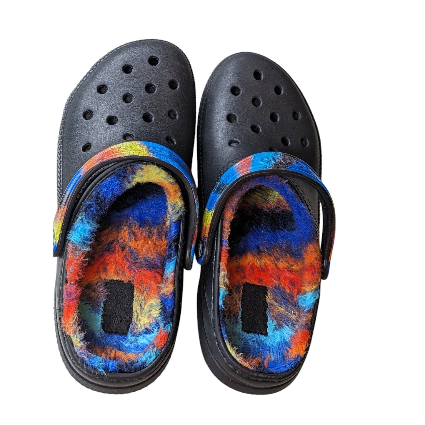 Crocs Fleece Lined Clog Black Multicolor Tie Dye Fuzzy Lining Mens 9 Womens 11