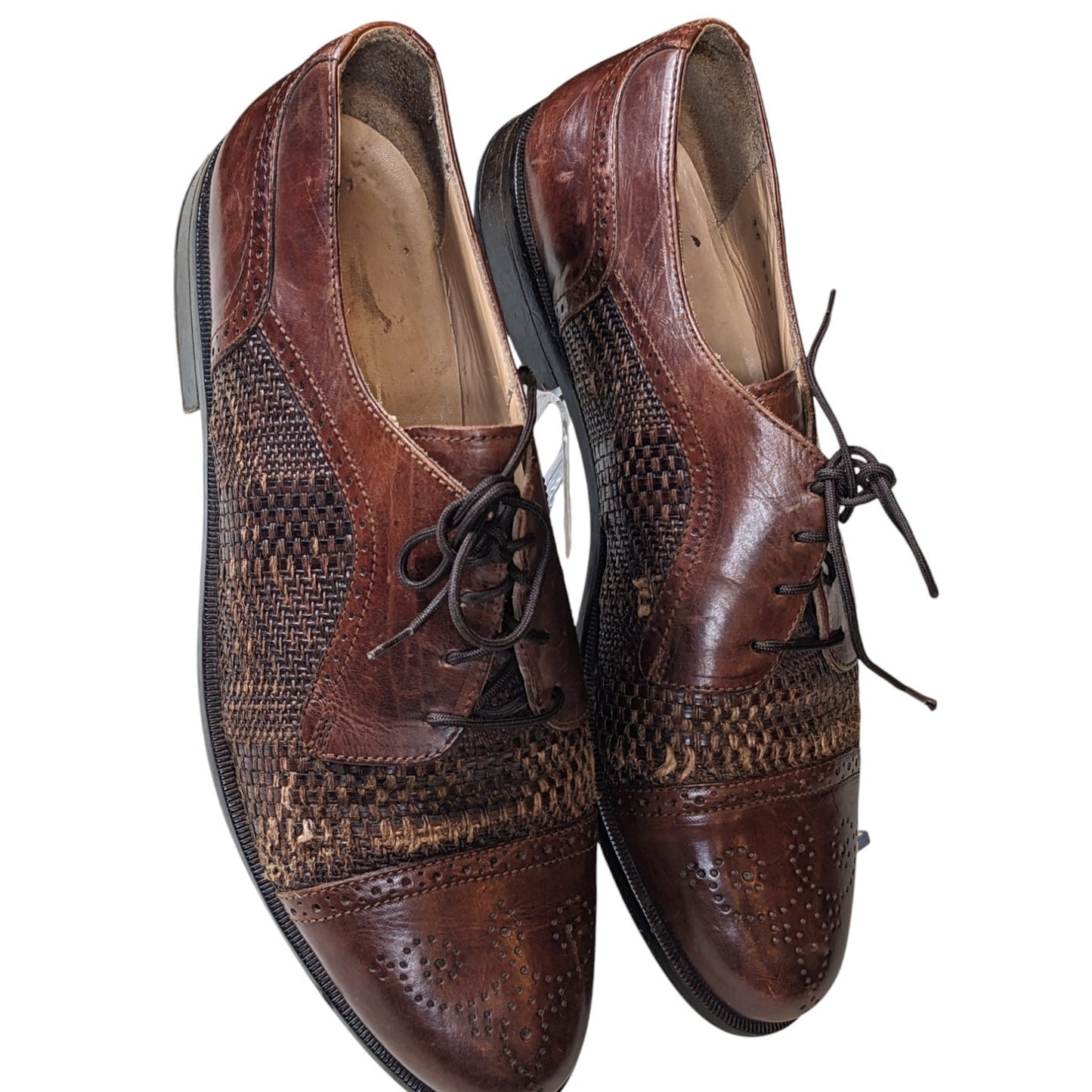 Johnston & Murphy Shoes Mens 7M Leather Woven Oxford Dress Wingtip Cap Toe Italy