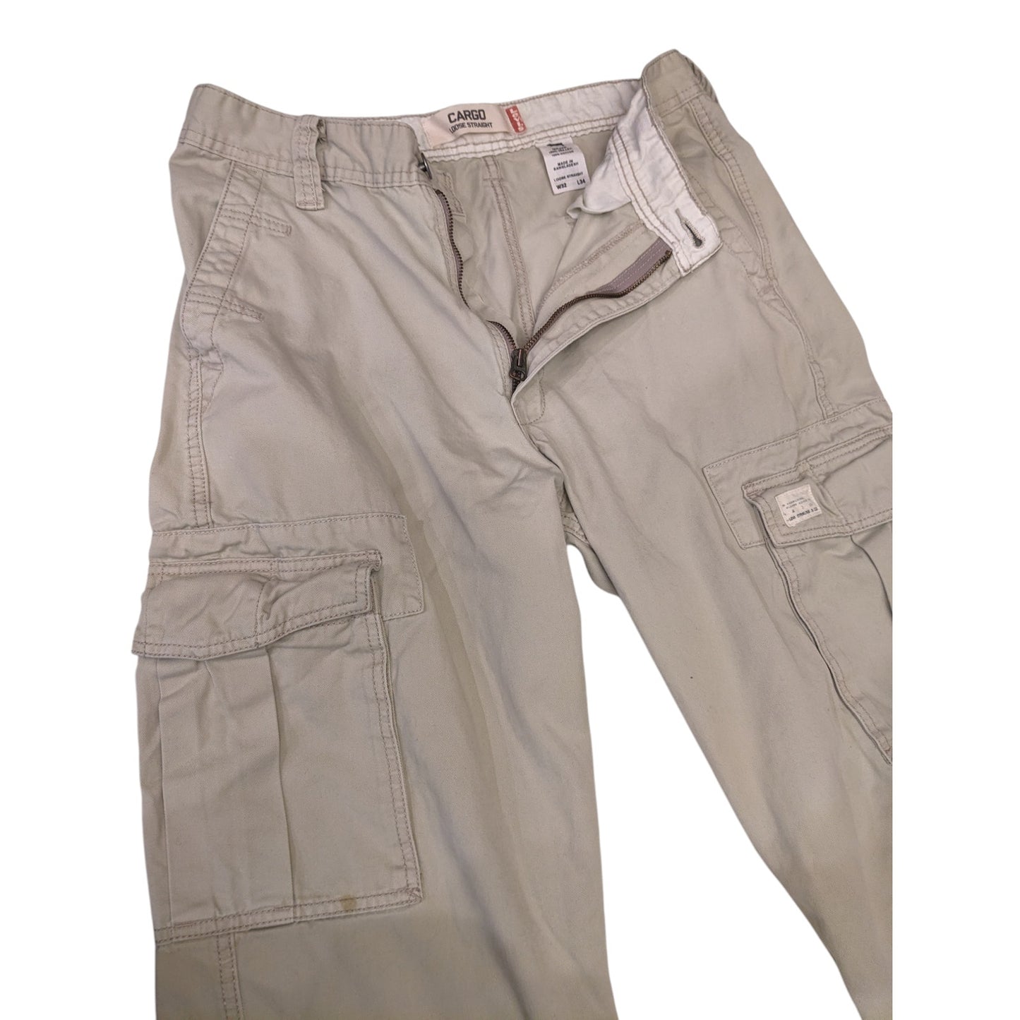 Levi's Cargo Pants Mens 32x34 Loose Straight Fit Beige Khaki Utility Workwear