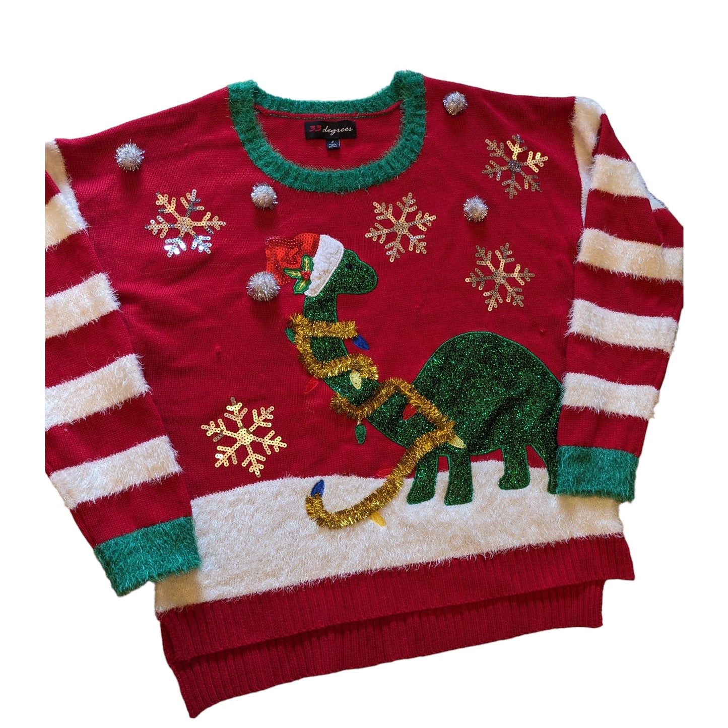 33 Degrees Ugly Christmas Sweater Womens Large Dinosaur Holiday Party Novelty