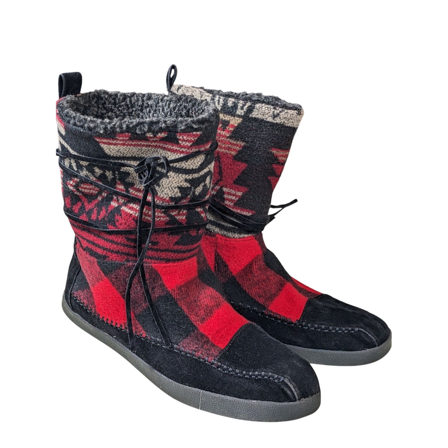 Madden Girl Boots Women 9.5 Winter Buffalo Plaid Tribal Southwest Aztec Mid Boho