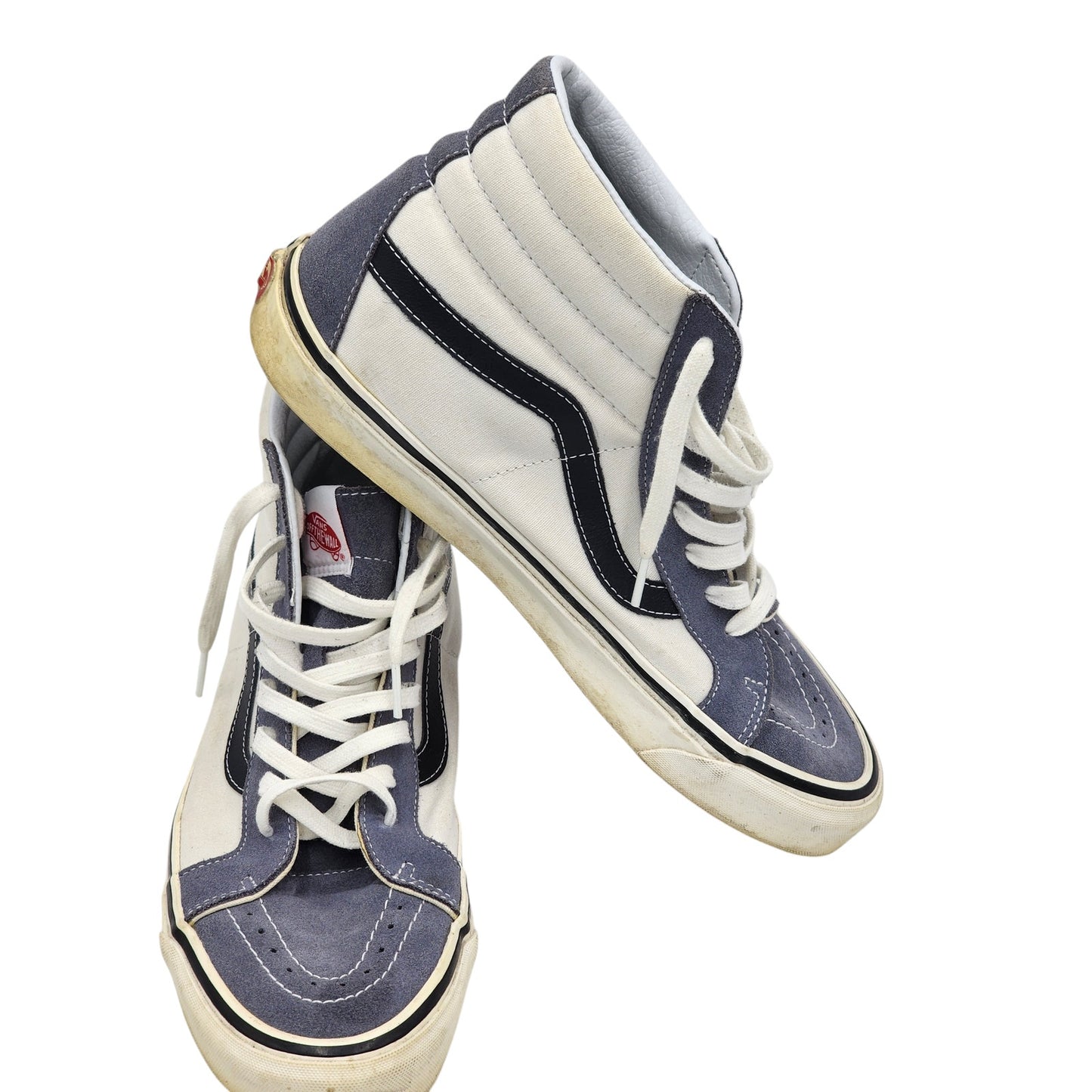 VANS Sk8-Hi Mens 12 Skateboard Shoes Blue White Canvas High Top Sneakers Waffle